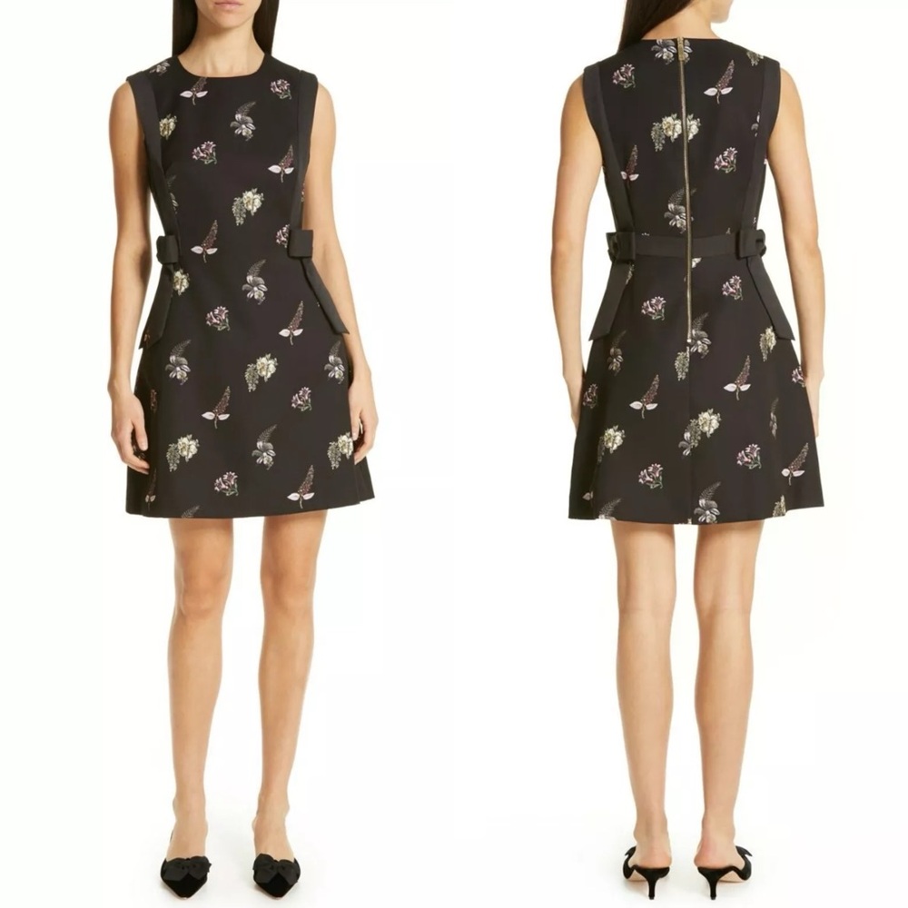 Ted Baker London Lalima Pirouette floral print velvet bow dress size 10-12